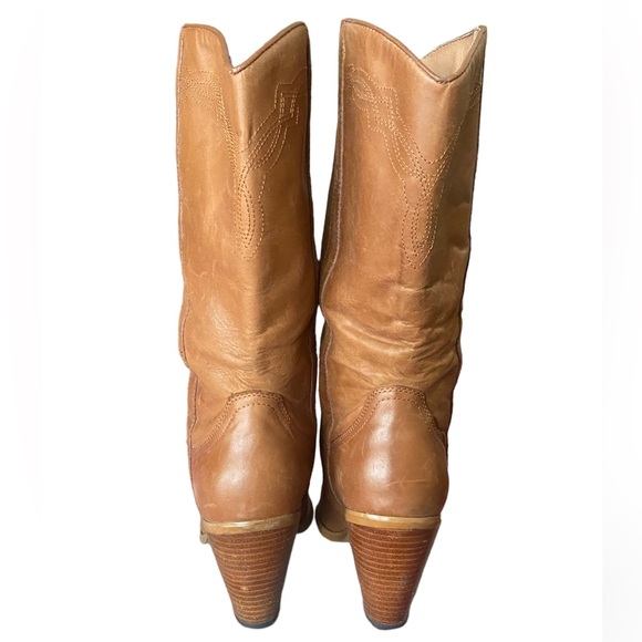 Vintage Tan Biege Heeled Cowboy Boots Women's 7.5 - Picture 4 of 9